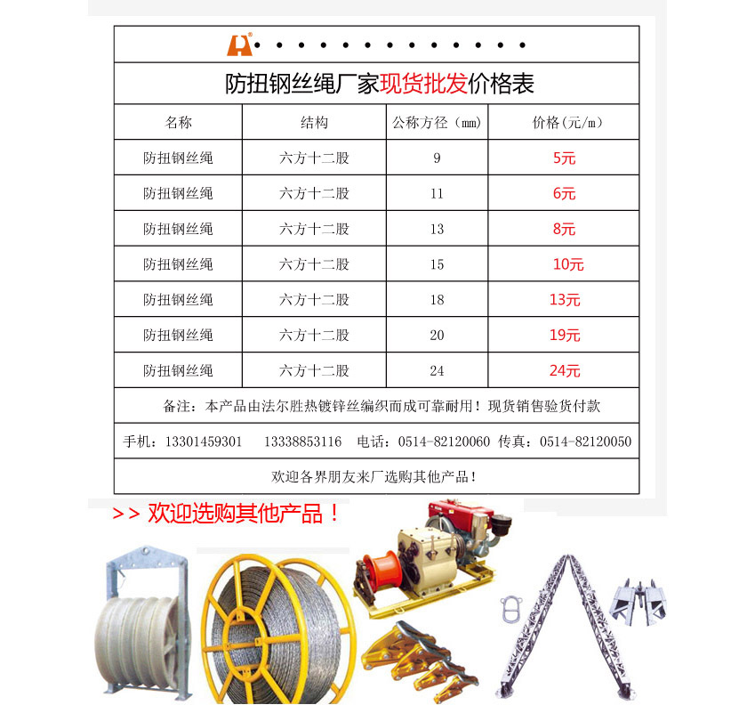 钢丝绳批发价格表2