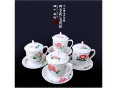 中国批发网醴陵釉下五彩喜上梅梢陶瓷水杯精致带盖的马克赠品创意