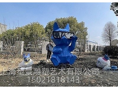 不锈钢雕塑几何切面网红小狗定制户外园林设计